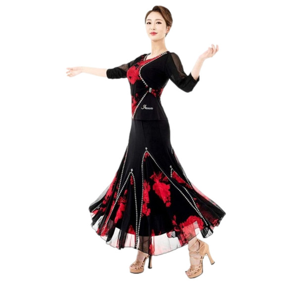 N/ Sihyun Rose-Patterned Jeweled Long Dress Waltz Modern Party dress Large - Picture 1 of 7